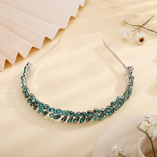 Teyglen Malachite Green Rhinestone Crystal Hair Hoop Headband