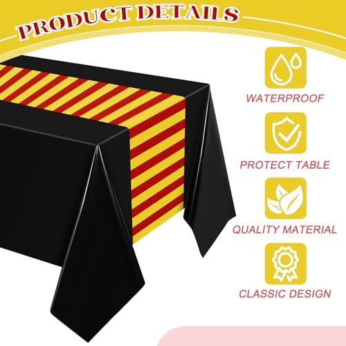 Oudain 3 Pcs Wizard Tablecloths | 54 x 108 Inch Black & Gold Design for Halloween & Birthday Parties
