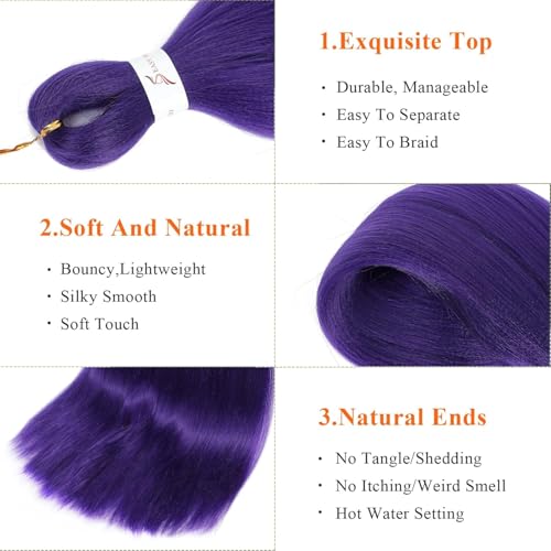 Pre-Stretched Purple Braiding Hair Extensions – 24 Inch, 2 Packs