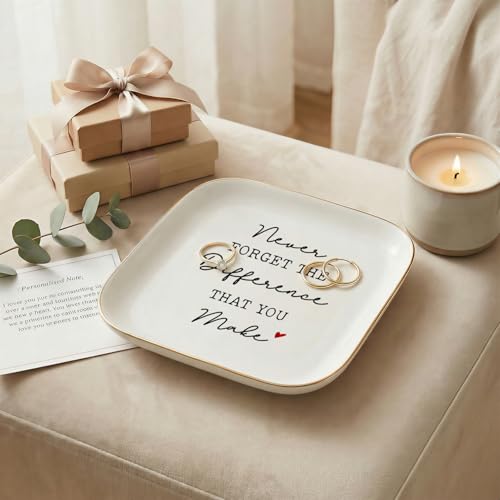 Ceramic Ring Dish with Inspirational Quote - Jewelry Tray for Gifts