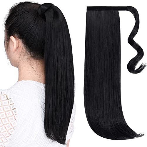 18" Wavy Wrap Around Clip-In Ponytail Extension - Synthetic Black Hair Piece