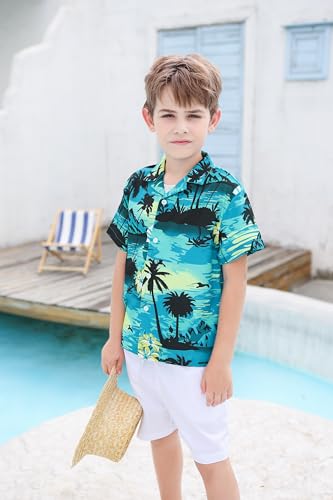 Cromoncent Men's Hawaiian Shirt Short Sleeve Tropical Beach Button Down