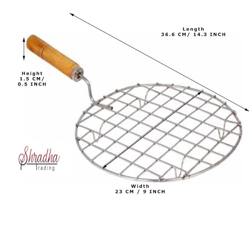 Stainless Steel Wire Roasting Net with Wooden Handle - Ideal for Roti, Papad, and Chapati