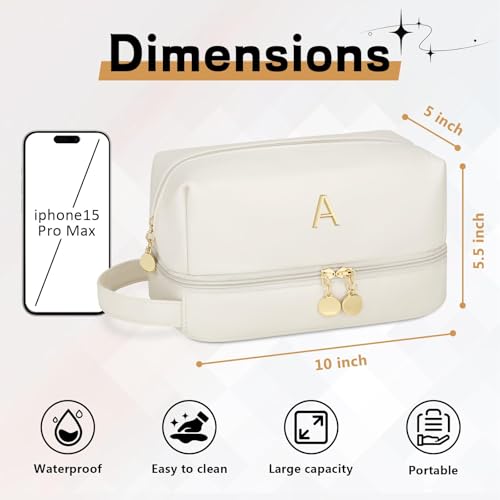 CLOUDWINGS Initial Double-Layer Makeup Bag - Waterproof Travel Organizer