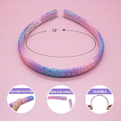 Glitter Headbands for Girls - 6 Pack in Pink, Purple, Gold, Rainbow