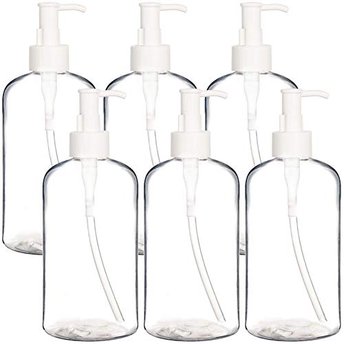 Youngever 6 Pack Clear 12oz Refillable Plastic Pump Bottles with Locking Dispensers
