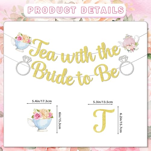Gold Glitter Tea with the Bride to Be Banner & Swirls Set