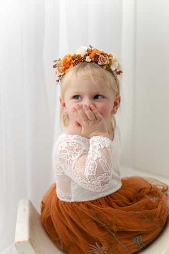 PoshMyra Burnt Orange Floral Hairband for Girls Birthday & Weddings