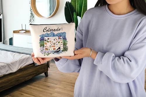 Colorado Map Cosmetic Bag - Durable Canvas Makeup Pouch for Travel