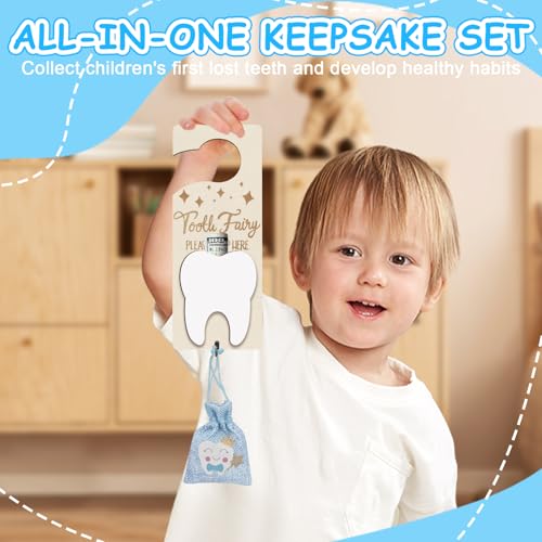 Tooth Fairy Holder Set with Door Hanger, Keepsake Bottle & Pouch