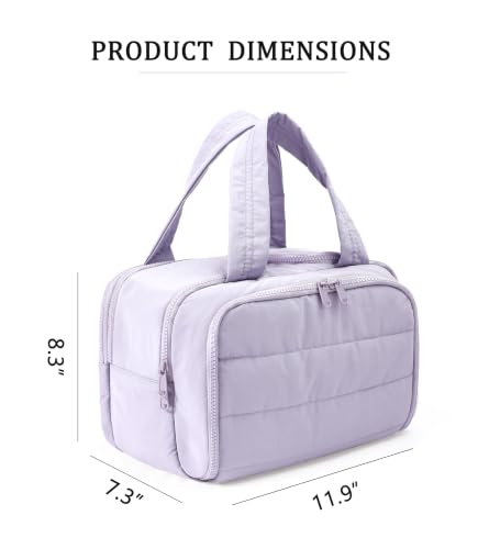 BUZFOWU Light Purple Travel Toiletry Bag for Women - Large Cosmetic Organizer with Wet-Dry Separation, Multi-Pocket & Carry Handle