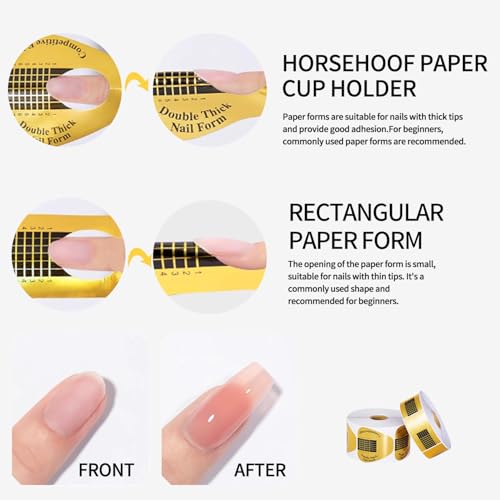 SULLMAR 400pcs Nail Forms for Builder Gel & Acrylic Extensions, Horseshoe Design, DIY Nail Art Supplies