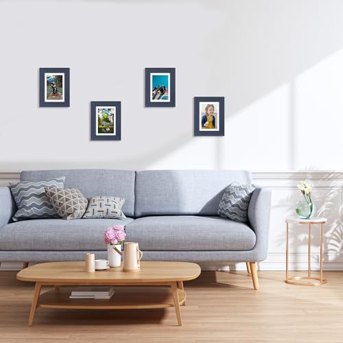 Navy Blue 5x7 Picture Frame Set of 3 - Wooden Frames for 4x6 or 5x7 Photos