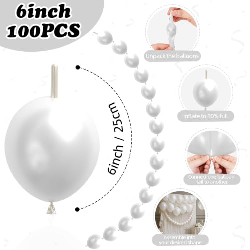 Pearl White Linking Balloons - 100pcs, 6 Inch for Events