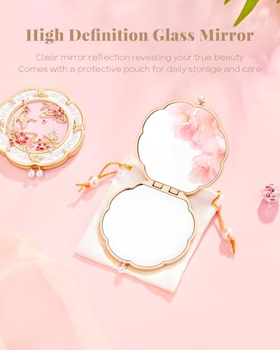 Imperblooms Peach Blossom Compact Mirror - Double-Sided Makeup Mirror