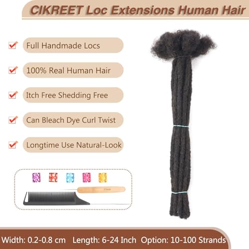 CIKREET 8 Inch Human Hair Loc Extensions - 0.6cm 1B Black 10 Strands