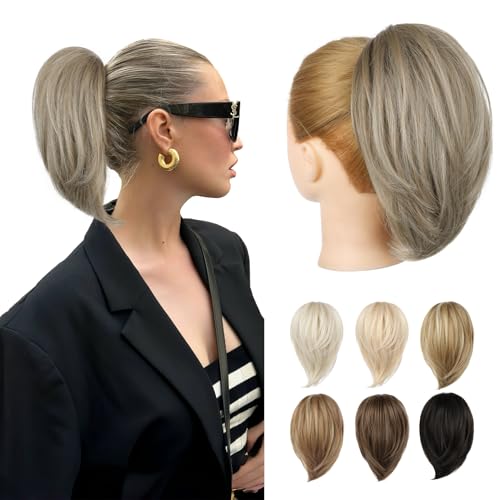 10" Ash Brown with Highlights Claw Clip Ponytail Extension - Soft Synthetic Hair Piece for Women