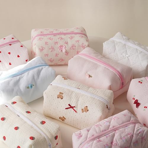 Handmade Quilted Cotton Makeup Bag for Women - Cute Cosmetic Pouch,