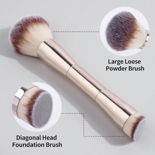 MAANGE Gold Double Ended Makeup Brush Set for Foundation, Blush & Concealer - 2 Pieces