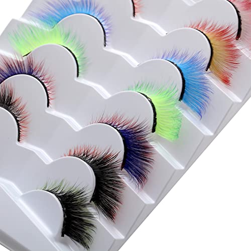 Outopen 7 Pairs Winged Effect Colored Lashes, Fluffy Wispy False Eyelashes