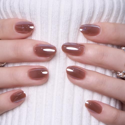 CurvLife Taupe Glow Short Oval Press-On Nails - Soft Gel