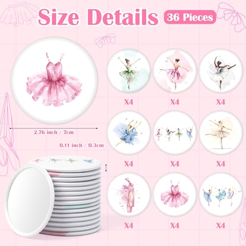 Ballet Compact Mirrors Set 36 Pieces - Graceful Dance Gift for Girls & Enthusiasts