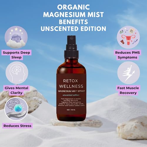 Retox Wellness Magnesium Oil Spray 4 oz - Unscented Sleep & Muscle Mist