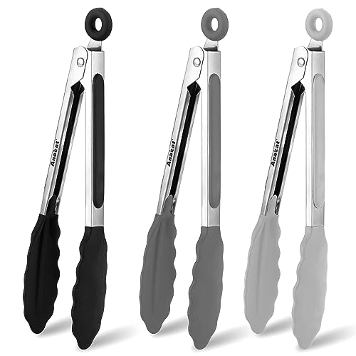Anaeat 3-Pack 7" Mini Non-Stick Silicone Tongs for Cooking & BBQ