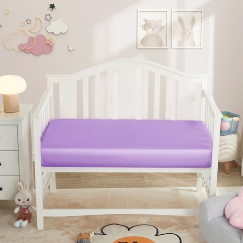 Horbaunal 2 Pack Satin Mini Crib Sheets for Sensitive Skin - Blush Pink & Violet