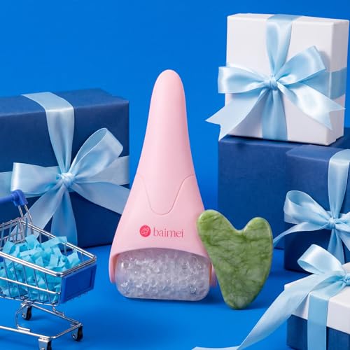 BAIMEI IcyMe Ice Roller for Face and Gua Sha Facial Tool Set, Ice Face Roller Reduces Puffiness Relieves Migraines Skin Care Tools, Self Care for Women - Pink