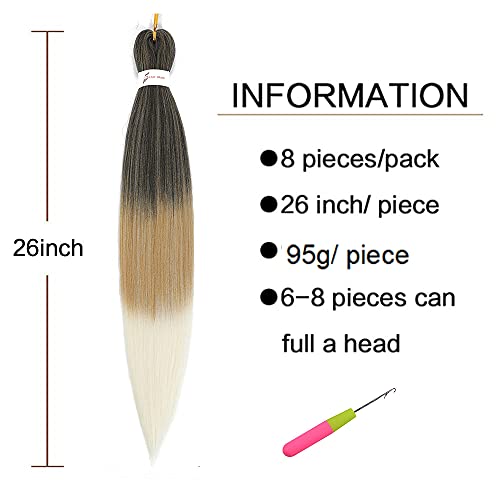 MIYPMUNS 26 Inch Pre-Stretched Ombre Braiding Hair 8 Packs Brown Blonde 1B/27/613