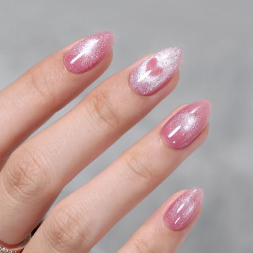 Pink Heart Soft Gel Press on Nails - Short Almond Reusable Manicure