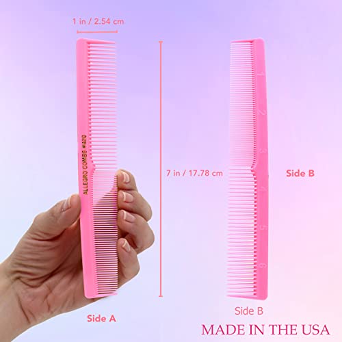 Allegro Combs #420 Fresh Pink Professional Barber Hair Cutting Comb Set – Fine & Wide Tooth, 12 Pack