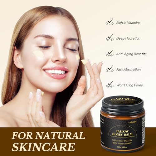 Lazibudgha Grass-Fed Beef Tallow and Honey Balm for Face & Body, 4.2 oz