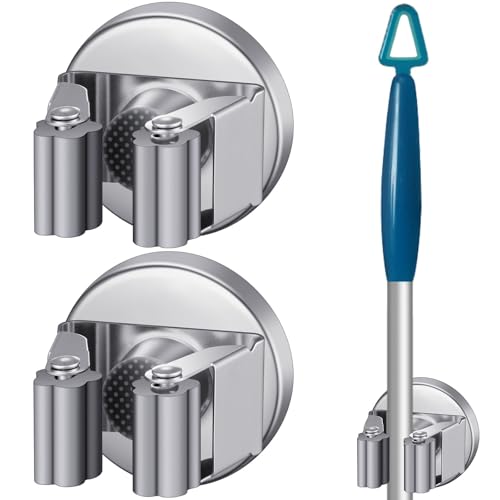 Vercraft Magnetic Broom Holder - 2 Pack Wall Mounted Organizer