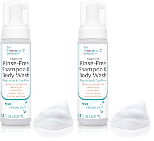 The Pharma-C Company Foaming Rinse Free Shampoo & Body Wash, 7.1 Fl Oz (Pack of 2) - Waterless, Hospital Tested, Gentle Formula