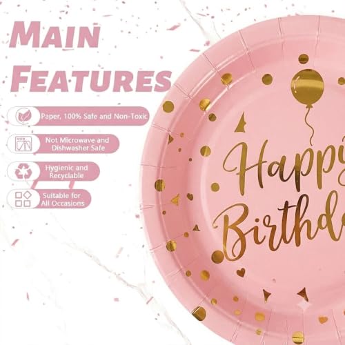 Pink & Gold Polka Dot Paper Plates - 7" | 50ct Party Supply