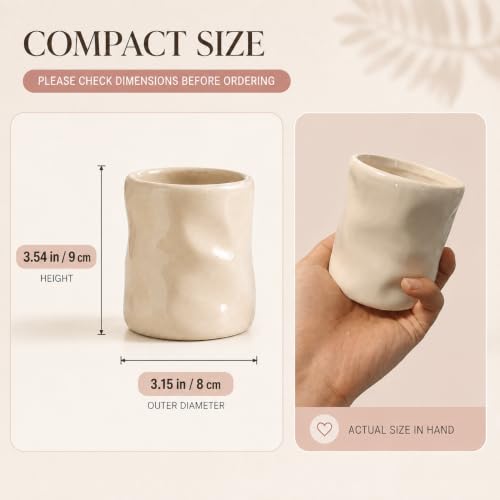 Beige Ceramic Makeup Brush Holder - 12 Oz Vanity Organizer Cup