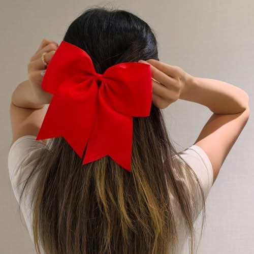 7 Inch Red Jumbo Cheer Bow Clip for Women - DS. DISTINCTIVE STYLE