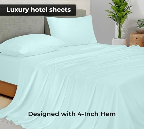 Royale Linens Queen Flat Sheet - Ultra Soft Microfiber, Aqua