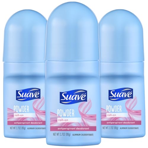 Suave Roll-On Deodorant for Women, Powder Fresh, 3-Pack - 24H Protection