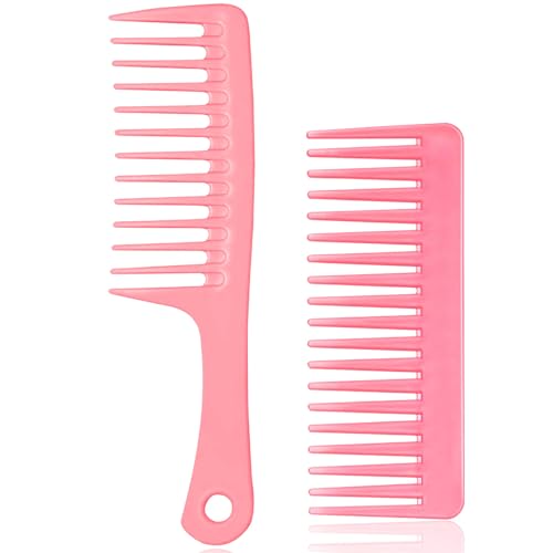 Pink Wide Tooth Comb for Curly Hair - Detangling Styling Comb for Wet & Dry Hair - 2 Pack