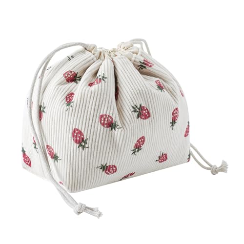 Cute Soft Corduroy Drawstring Makeup Bag - 06 Strawberry Pattern
