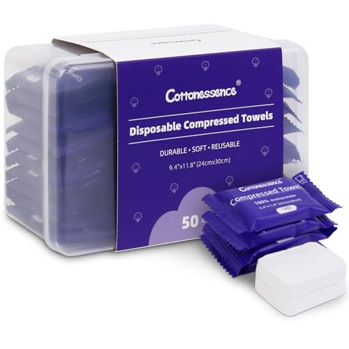 Cottonessence 50-Pack Compressed Towels 9.4 x 11.8 Inches Reusable Travel Sponges