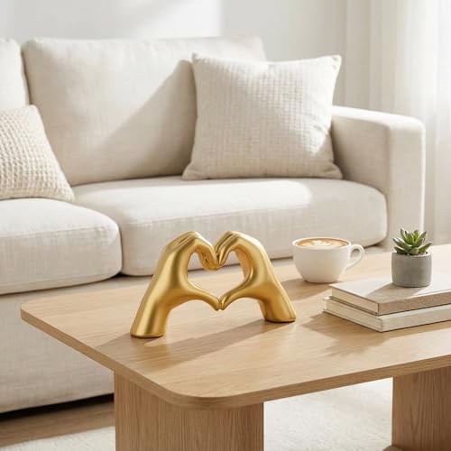 Gold Resin Heart Hands Sculpture - Cute Love Statue for Decor