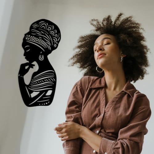 Modern African Woman Art Metal Wall Decor - 11x5 Inch