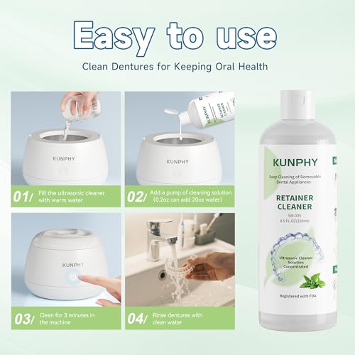 KUNPHY Ultrasonic Retainer Cleaner Solution - Professional Dental Appliance Wash