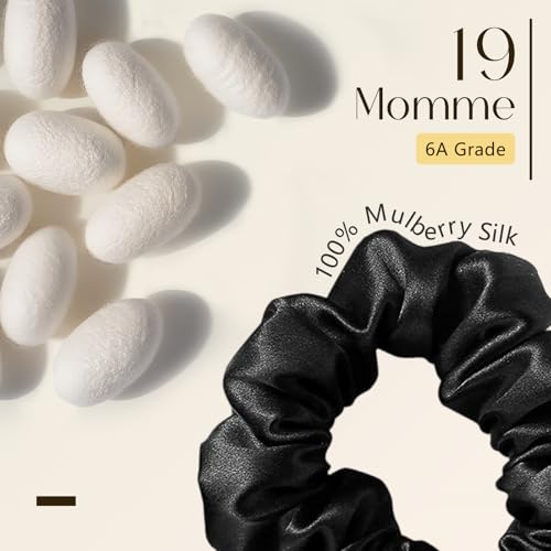 ZIMASILK 100% Pure Mulberry Silk Hair Scrunchies - 3 Pack Black