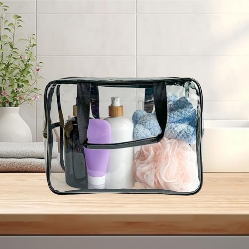 Transparent PVC Travel Makeup Pouch with Handle - Large Cosmetic Organizer