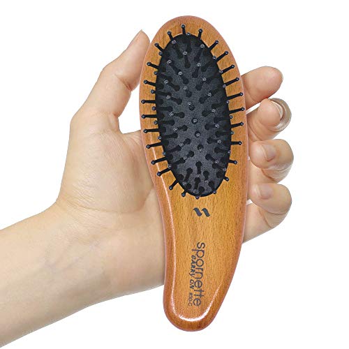 Spornette Carry-On Mini Wooden Cushion Hair Brush for Travel & Styling